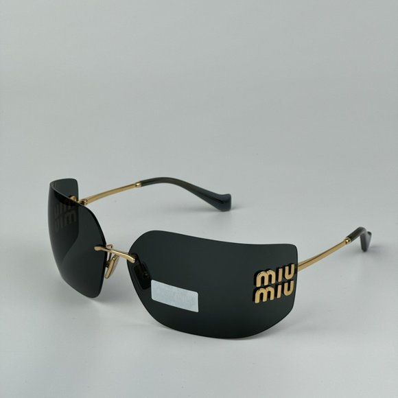 Miu Miu MU54YS 5AK5S0 BRAND NEW Sunglasses Gold Grey Wraparound Rimless Women main image 13